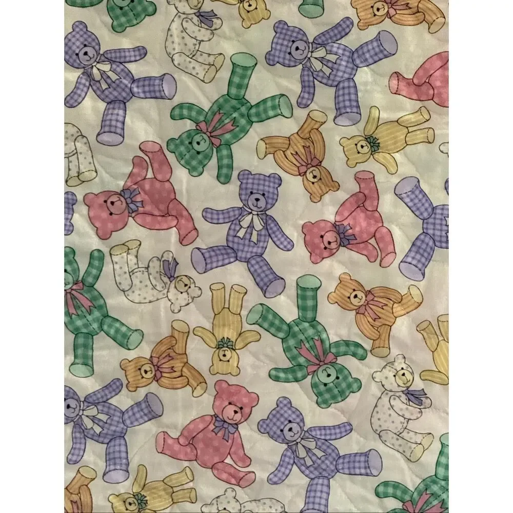 Teddy Bears Handmade Quilt Crib/Lap Hand Quilted 43 X 33 Teddy Bears satin edge